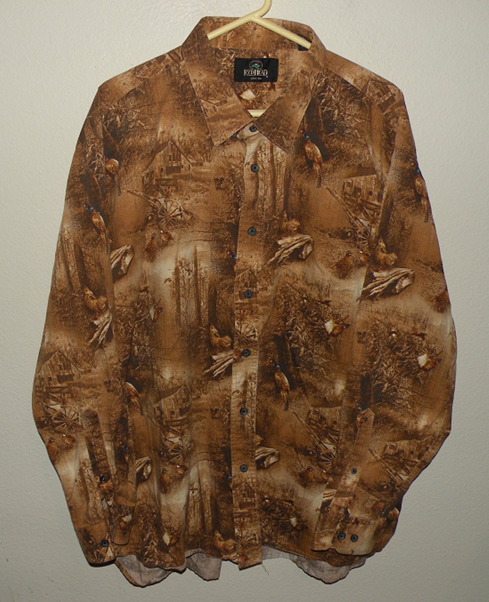 RedHead Men's 3XL LS Button Shirt Brown Farm Pheasant Quail Fall